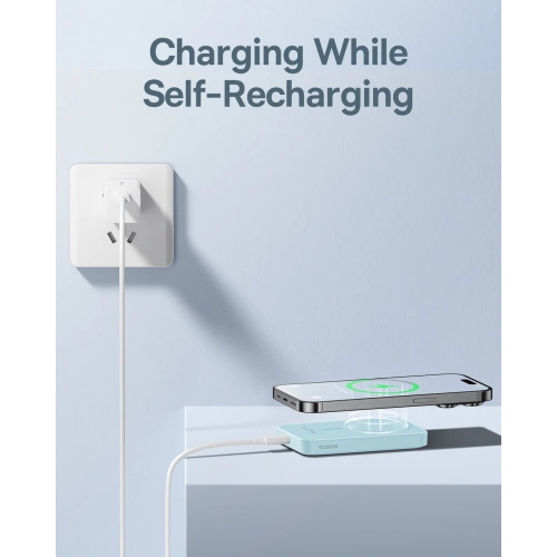 Kup Powerbank Baseus 5000mAh 20W s funkcí bezdrátového nabíjení + kabel USB-C (20V/3A) modrý - BSU4801 - {ean13} - Sklep Home Screen