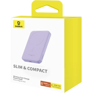 Buy Baseus powerbank 5000mAh 20W with inductive charging + USB-C cable (20V/3A) purple - BSU4802 - {ean13} - Home Screen Store Europe