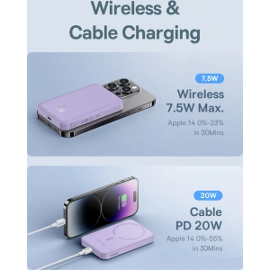 Buy Baseus powerbank 5000mAh 20W with inductive charging + USB-C cable (20V/3A) purple - BSU4802 - {ean13} - Home Screen Store Europe