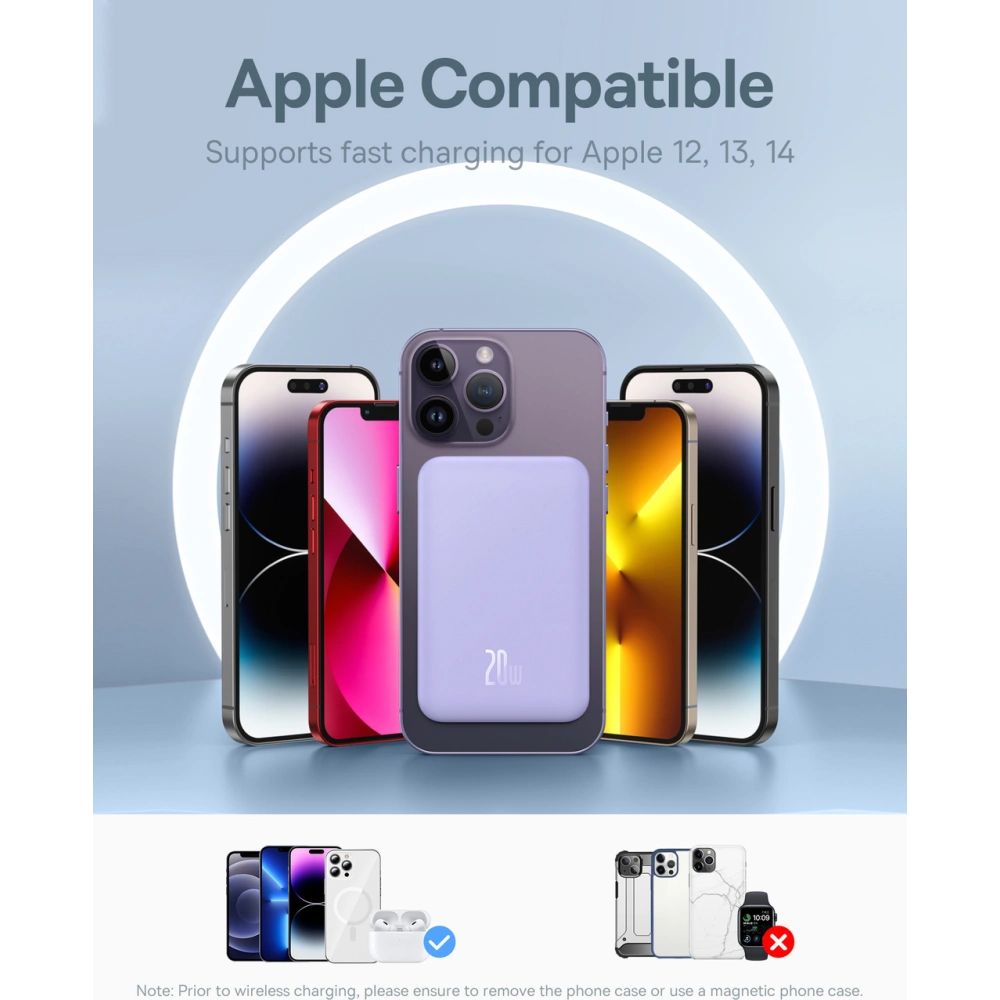 Powerbank Baseus 5000mAh 20W z funkcją ładowania indukcyjnego + kabel USB-C (20V/3A) fioletowy