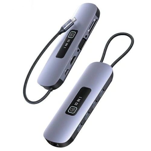 Kup Adapter USAMS US-SJ644 HUB 10w1 USB-C / 3xUSB-A 3.0, TF, SD, USB-C, HDMI, RJ45, VGA PD100W grau/oxidiert - USA1010 - {ean13} - Sklep Home Screen