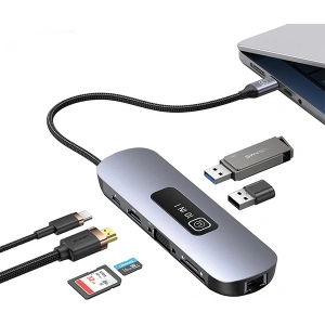 Kup Adapter USAMS US-SJ644 HUB 10w1 USB-C / 3xUSB-A 3.0, TF, SD, USB-C, HDMI, RJ45, VGA PD100W grau/oxidiert - USA1010 - {ean13} - Sklep Home Screen