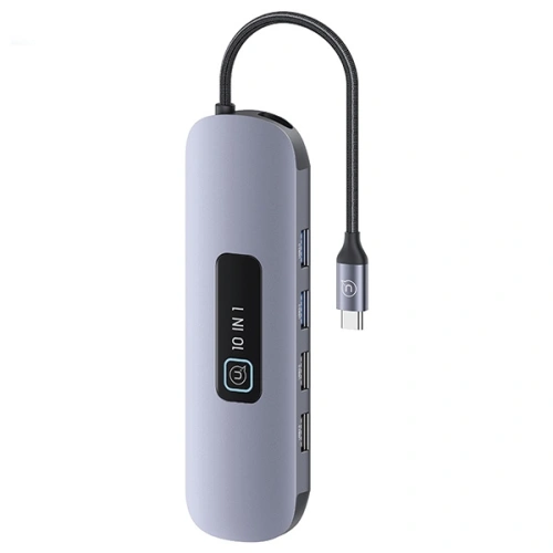 Kup Adaptor USAMS US-SJ644 HUB 10in1 USB-C / 3xUSB-A 3.0, TF, SD, USB-C, HDMI, RJ45, VGA PD100W gri/tarnish - USA1010 - {ean13} - Sklep Home Screen