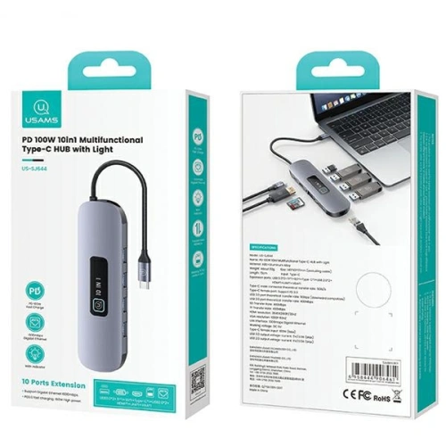 Kup Adapter USAMS US-SJ644 HUB 10w1 USB-C / 3xUSB-A 3.0, TF, SD, USB-C, HDMI, RJ45, VGA PD100W grau/oxidiert - USA1010 - {ean13} - Sklep Home Screen