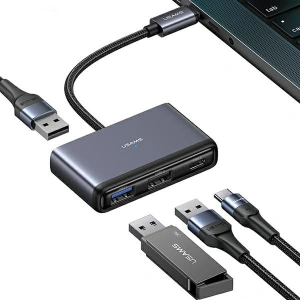 Kup Adapter USAMS US-SJ627 HUB 4in1 USB-C / 2xUSB-A 2.0, USB-A 3.0, USB-C grau/dunkelgrau - USA1011 - {ean13} - Sklep Home Screen