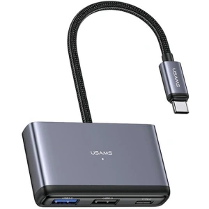 Kup Adaptor USAMS US-SJ627 HUB 4in1 USB-C / 2xUSB-A 2.0,USB-A 3.0,USB-C gri/gri închis - USA1011 - {ean13} - Sklep Home Screen