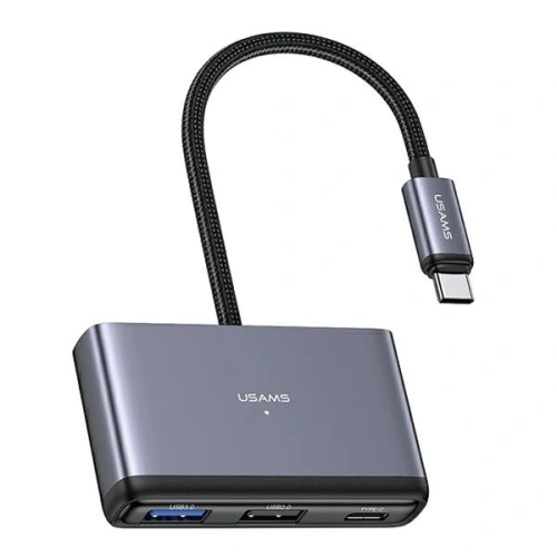 Kup Adaptor USAMS US-SJ627 HUB 4in1 USB-C / 2xUSB-A 2.0,USB-A 3.0,USB-C gri/gri închis - USA1011 - {ean13} - Sklep Home Screen
