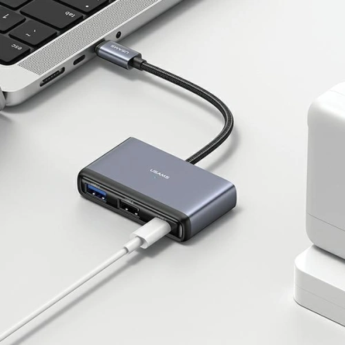 Kup Adaptor USAMS US-SJ627 HUB 4in1 USB-C / 2xUSB-A 2.0,USB-A 3.0,USB-C gri/gri închis - USA1011 - {ean13} - Sklep Home Screen