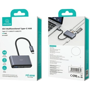 Kup Adapter USAMS US-SJ627 HUB 4in1 USB-C / 2xUSB-A 2.0, USB-A 3.0, USB-C grau/dunkelgrau - USA1011 - {ean13} - Sklep Home Screen