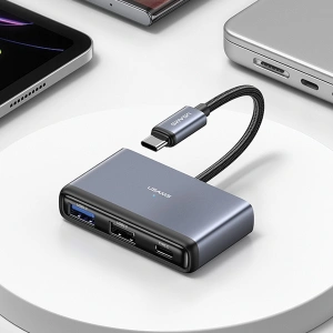 Kup Adapter USAMS US-SJ628 HUB 5w1 USB-C / USB-A 2.0, USB 3.0, USB-C, TF, SD grau/dunkelgrau - USA1012 - {ean13} - Sklep Home Screen