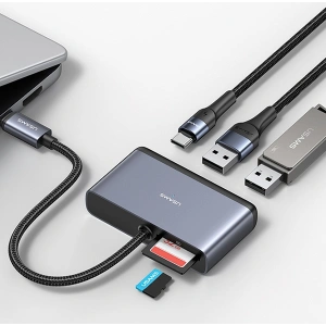 Kup Adapter USAMS US-SJ628 HUB 5w1 USB-C / USB-A 2.0, USB 3.0, USB-C, TF, SD grau/dunkelgrau - USA1012 - {ean13} - Sklep Home Screen