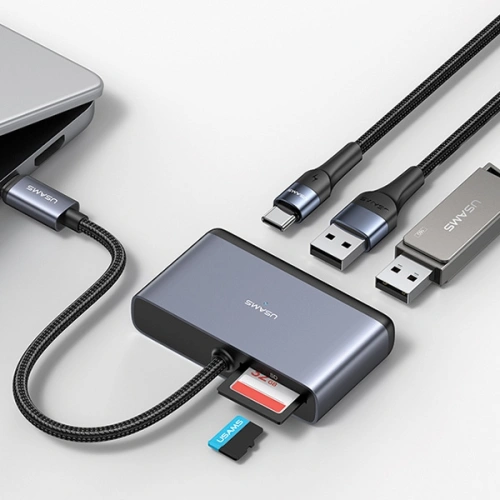 Kup Adapter USAMS US-SJ628 HUB 5w1 USB-C / USB-A 2.0, USB 3.0, USB-C, TF, SD grau/dunkelgrau - USA1012 - {ean13} - Sklep Home Screen