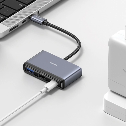Kup Adapter USAMS US-SJ628 HUB 5w1 USB-C / USB-A 2.0, USB 3.0, USB-C, TF, SD grau/dunkelgrau - USA1012 - {ean13} - Sklep Home Screen
