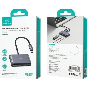 Kup Adaptor USAMS US-SJ628 HUB 5in1 USB-C / USB-A 2.0, USB 3.0, USB-C, TF, SD gri / gri închis - USA1012 - {ean13} - Sklep Home Screen
