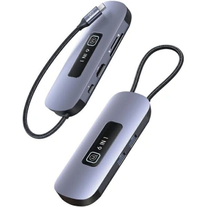 Kup Adapter USAMS US-SJ642 HUB 6w1 USB-C / 2xUSB-A 3.0, TF, SD, USB-C, HDMI PD100W grau/tarnfarben - USA1013 - {ean13} - Sklep Home Screen