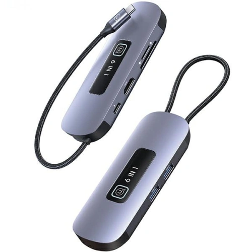 Kup Adapter USAMS US-SJ642 HUB 6w1 USB-C / 2xUSB-A 3.0, TF, SD, USB-C, HDMI PD100W grau/tarnfarben - USA1013 - {ean13} - Sklep Home Screen