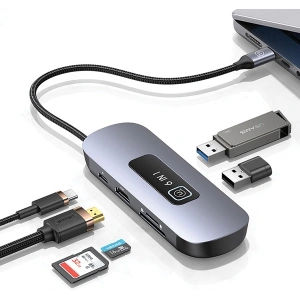 Kup Adapter USAMS US-SJ642 HUB 6w1 USB-C / 2xUSB-A 3.0, TF, SD, USB-C, HDMI PD100W grau/tarnfarben - USA1013 - {ean13} - Sklep Home Screen