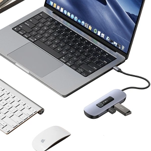 Kup Adapter USAMS US-SJ642 HUB 6w1 USB-C / 2xUSB-A 3.0, TF, SD, USB-C, HDMI PD100W grau/tarnfarben - USA1013 - {ean13} - Sklep Home Screen