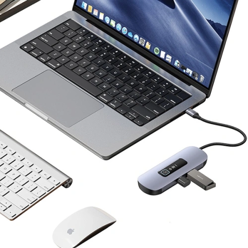 Kup Adapter USAMS US-SJ642 HUB 6w1 USB-C / 2xUSB-A 3.0, TF, SD, USB-C, HDMI PD100W grau/tarnfarben - USA1013 - {ean13} - Sklep Home Screen