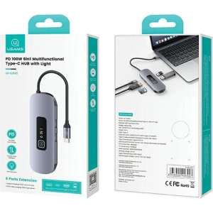 Kup Adapter USAMS US-SJ642 HUB 6w1 USB-C / 2xUSB-A 3.0, TF, SD, USB-C, HDMI PD100W grau/tarnfarben - USA1013 - {ean13} - Sklep Home Screen