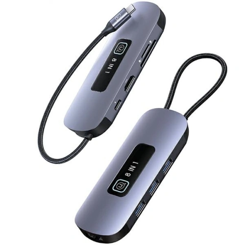 Kup Adapter USAMS US-SJ643 HUB 8in1 USB-C / 3xUSB-A 3.0, TF, SD, USB-C, HDMI, RJ45 PD100W grau/tarnfarben - USA1014 - {ean13} - Sklep Home Screen