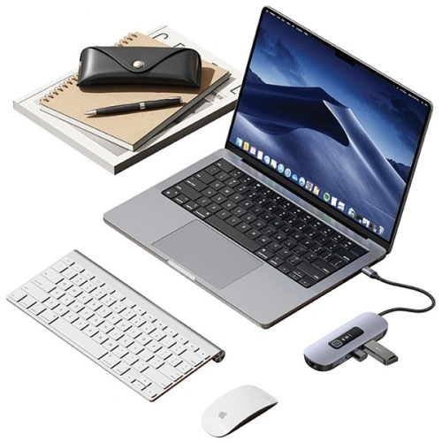 Kup Adapter USAMS US-SJ643 HUB 8in1 USB-C / 3xUSB-A 3.0, TF, SD, USB-C, HDMI, RJ45 PD100W grau/tarnfarben - USA1014 - {ean13} - Sklep Home Screen