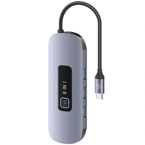 Kup Adapter USAMS US-SJ643 HUB 8in1 USB-C / 3xUSB-A 3.0, TF, SD, USB-C, HDMI, RJ45 PD100W grau/tarnfarben - USA1014 - {ean13} - Sklep Home Screen