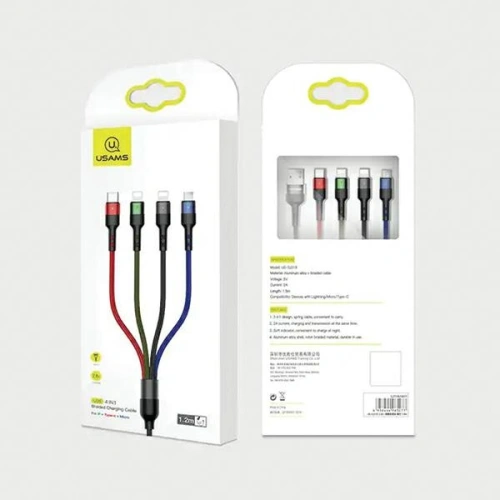 Kup USAMS US-SJ317 4-in-1 USB-A / microUSB, USB-C, cablu 2xLightning Fast Charge 2A 1.2m - USA1016 - {ean13} - Sklep Home Screen