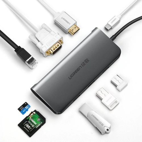 Kup Adapter hub 9w1 UGREEN USB-C do HDMI 4K, 3x USB 3.0, Typ-C PD, RJ45, SD, Micro SD, VGA - UGR130 - {ean13} - Sklep Home Screen