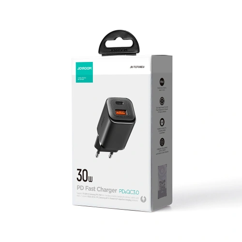 Kup Síťová nabíječka Joyroom Speed Series JR-TCF08EU USB-A, USB-C 30W PD QC AFC FCP černá - JYR935 - {ean13} - Sklep Home Screen