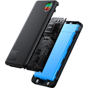 Powerbank Joyroom JR-L014 10000mAh 22.5W + wbudowane kable USB-C, Lightning + kabel USB-A / USB-C 25cm czarny