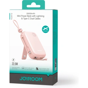 Powerbank Joyroom Cutie Series JR-L008 Plus 20000mAh 22.5W + wbudowane kable USB-C, Lightning + kabel USB-A / USB-C 25cm różowy