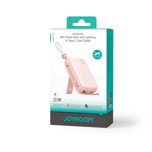 Kup Powerbank Joyroom Cutie Series JR-L008 Plus 20000mAh 22.5W + integrierte USB-C, Lightning-Kabel + USB-A / USB-C Kabel 25 cm rosa - JYR940 - {ean13} - Sklep Home Screen