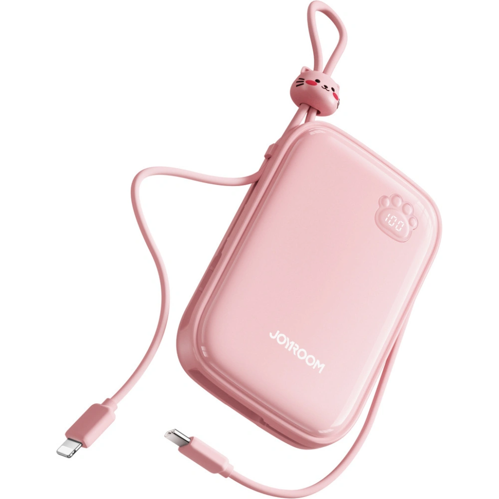Powerbank Joyroom Cutie Series JR-L008 Plus 20000mAh 22.5W + wbudowane kable USB-C, Lightning + kabel USB-A / USB-C 25cm różowy