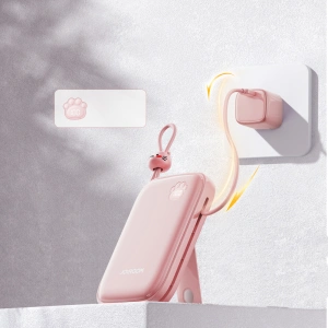 Powerbank Joyroom Cutie Series JR-L008 Plus 20000mAh 22.5W + wbudowane kable USB-C, Lightning + kabel USB-A / USB-C 25cm różowy