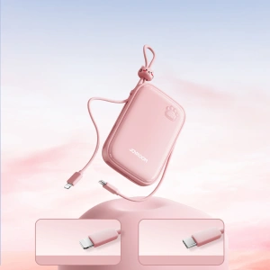 Powerbank Joyroom Cutie Series JR-L008 Plus 20000mAh 22.5W + wbudowane kable USB-C, Lightning + kabel USB-A / USB-C 25cm różowy