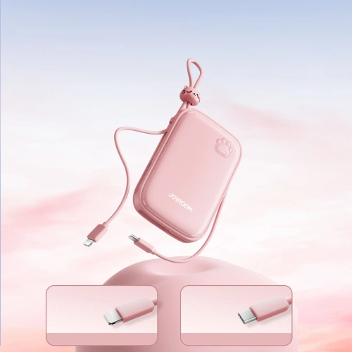 Kup Powerbank Joyroom Cutie Series JR-L008 Plus 20000mAh 22.5W + integrierte USB-C, Lightning-Kabel + USB-A / USB-C Kabel 25 cm rosa - JYR940 - {ean13} - Sklep Home Screen
