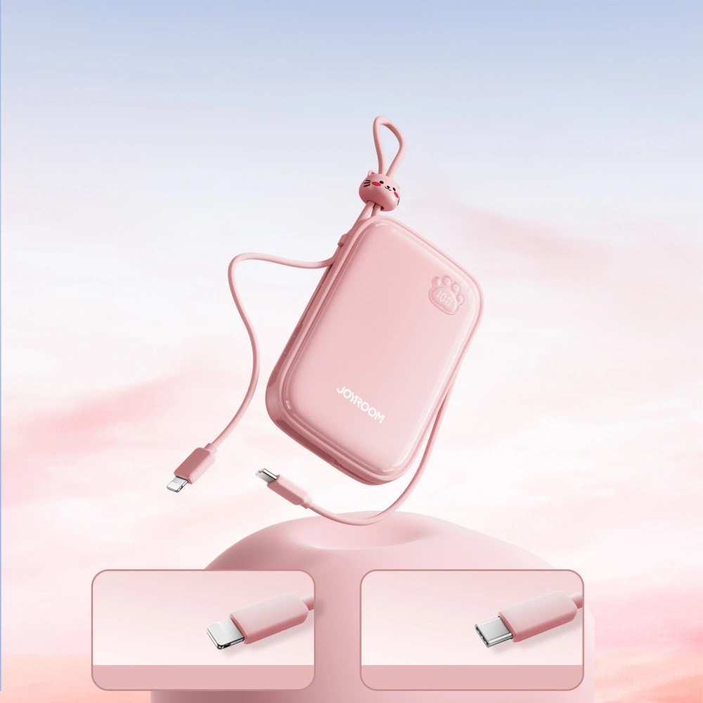 Powerbank Joyroom Cutie Series JR-L008 Plus 20000mAh 22.5W + wbudowane kable USB-C, Lightning + kabel USB-A / USB-C 25cm różowy