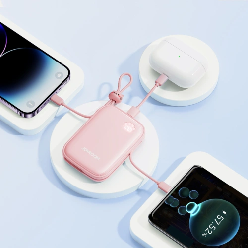 Kup Powerbank Joyroom Cutie Series JR-L008 Plus 20000mAh 22.5W + beépített USB-C, Lightning kábelek + USB-A / USB-C 25cm rózsaszín - JYR940 - {ean13} - Sklep Home Screen