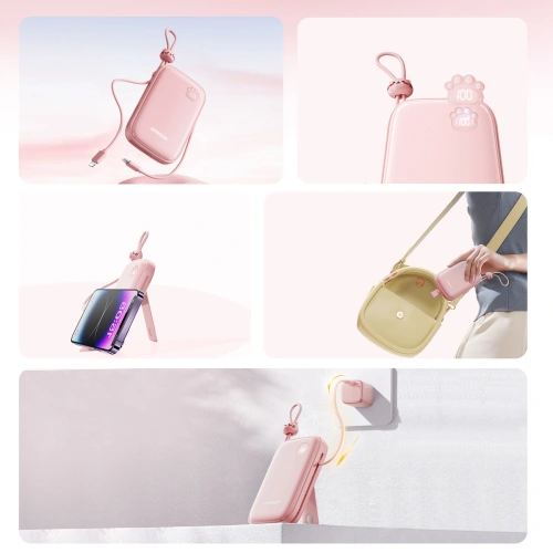 Kup Powerbank Joyroom Cutie Series JR-L008 Plus 20000mAh 22.5W + beépített USB-C, Lightning kábelek + USB-A / USB-C 25cm rózsaszín - JYR940 - {ean13} - Sklep Home Screen