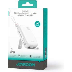 Powerbank Joyroom Cutie Series JR-L008 Plus 20000mAh 22.5W + wbudowane kable USB-C, Lightning + kabel USB-A / USB-C 25cm biały