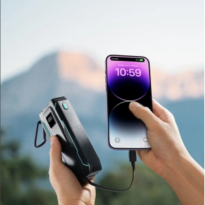 Powerbank Joyroom JR-L018 20000mAh 22.5W + wbudowane kable USB-C, Lightning czarny