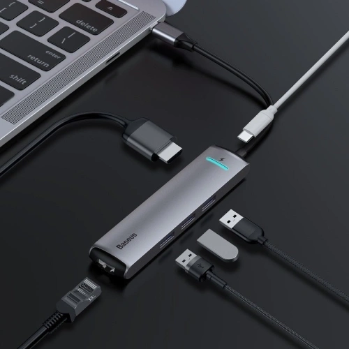 Kup Adapter HUB 6w1 Baseus USB-C-ról 3x USB 3.0 + HDMI + RJ45 + USB-C PD-re - BSU607 - {ean13} - Sklep Home Screen