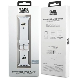 Kup Karl Lagerfeld KLAWMSLKCNH Apple Watch 4/5/6/7/SE/8/9/10 40/41/42mm Armband 3D Gummi Karl&Choupette Köpfe weiß/white - KLD1865 - {ean13} - Sklep Home Screen