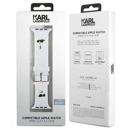 Kup Pásek Karl Lagerfeld KLAWMSLKCNH Apple Watch 4/5/6/7/SE/8/9/10 40/41/42mm pásek 3D guma Karl&Choupette Heads bílý/white - KLD1865 - {ean13} - Sklep Home Screen