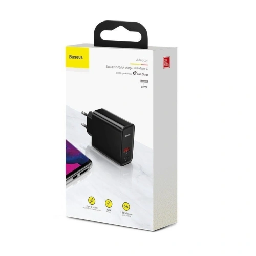 Buy Fast Wall Charger Baseus PD + QC 3.0 30W Black - BSU609BLK - {ean13} - Home Screen Store Europe