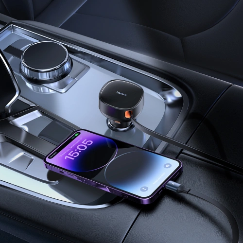 Kup Automobilová nabíječka Baseus Enjoyment Pro USB-C + vestavěný kabel Lightning 60W černá - BSU4817 - {ean13} - Sklep Home Screen