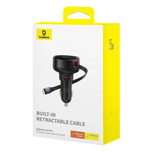Kup Autós töltő Baseus Enjoyment Pro USB-C + beépített Lightning kábel 60W fekete - BSU4817 - {ean13} - Sklep Home Screen