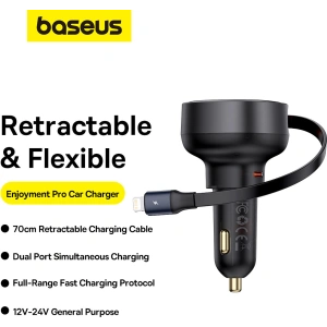 Kup Ładowarka samochodowa Baseus Enjoyment Pro USB-C + wbudowany kabel Lightning 60W czarna - BSU4817 - {ean13} - Sklep Home Screen