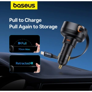 Kup Ładowarka samochodowa Baseus Enjoyment Pro USB-C + wbudowany kabel Lightning 60W czarna - BSU4817 - {ean13} - Sklep Home Screen